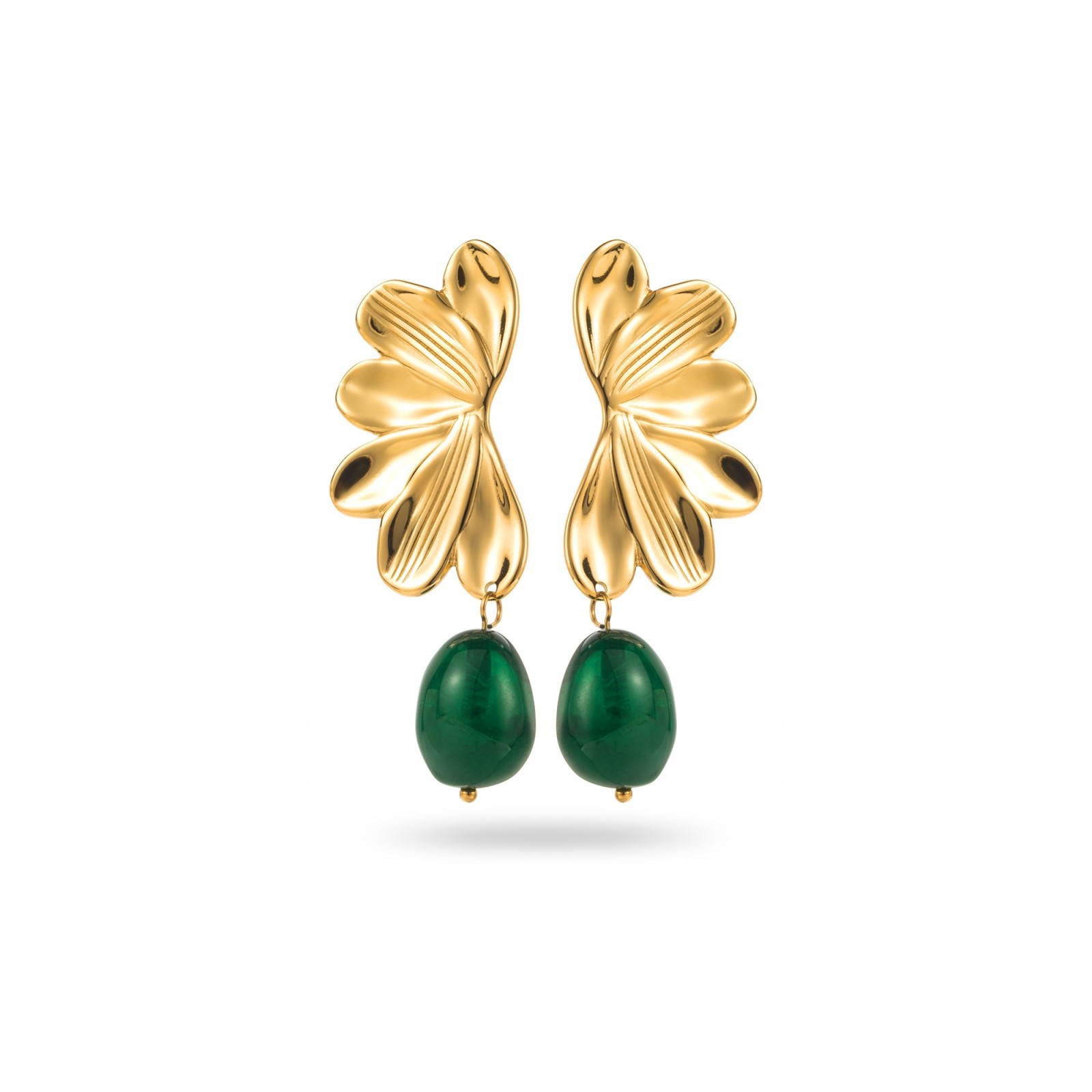 Half Flower Earrings with Colored Pearl Color:Green