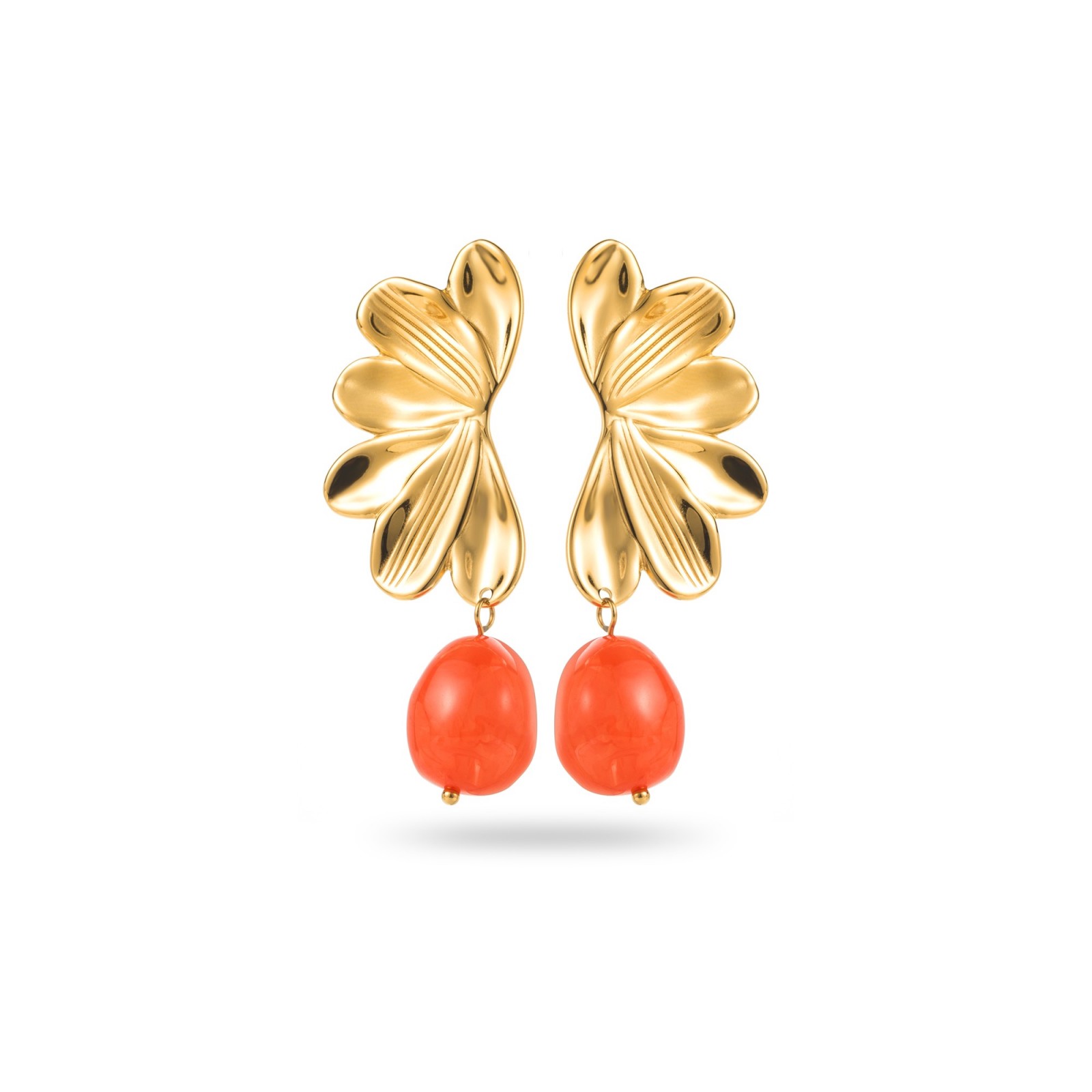 Half Flower Earrings with Colored Pearl Color:Orange