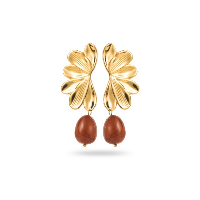 Half Flower Earrings with Colored Pearl Color:Brown