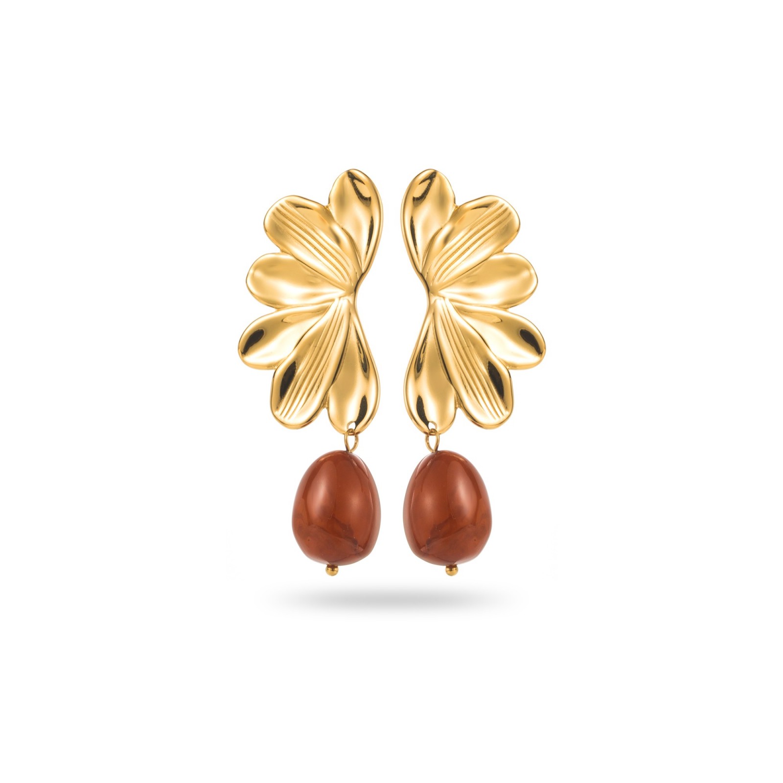 Half Flower Earrings with Colored Pearl Color:Brown