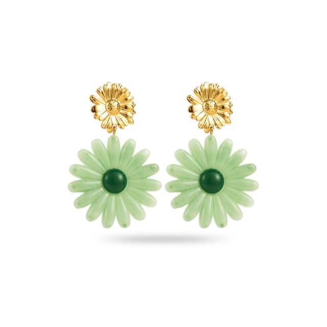 Double Marbled Daisy Earrings Color:Green