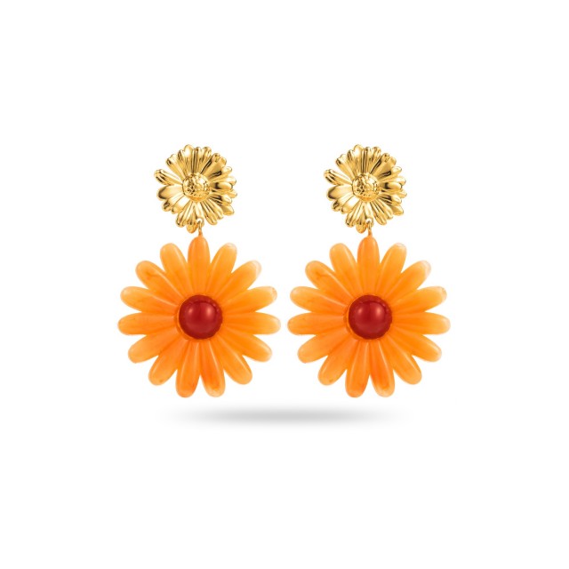 Double Marbled Daisy Earrings Color:Orange