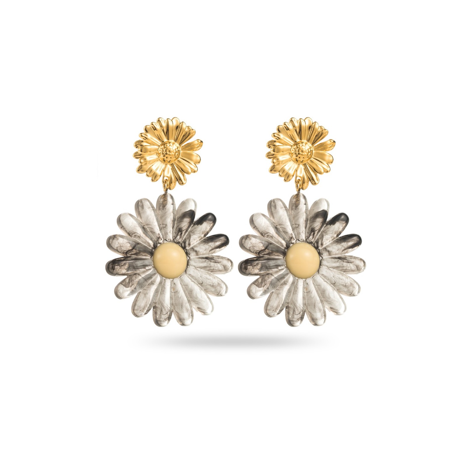 Double Marbled Daisy Earrings Color:Black