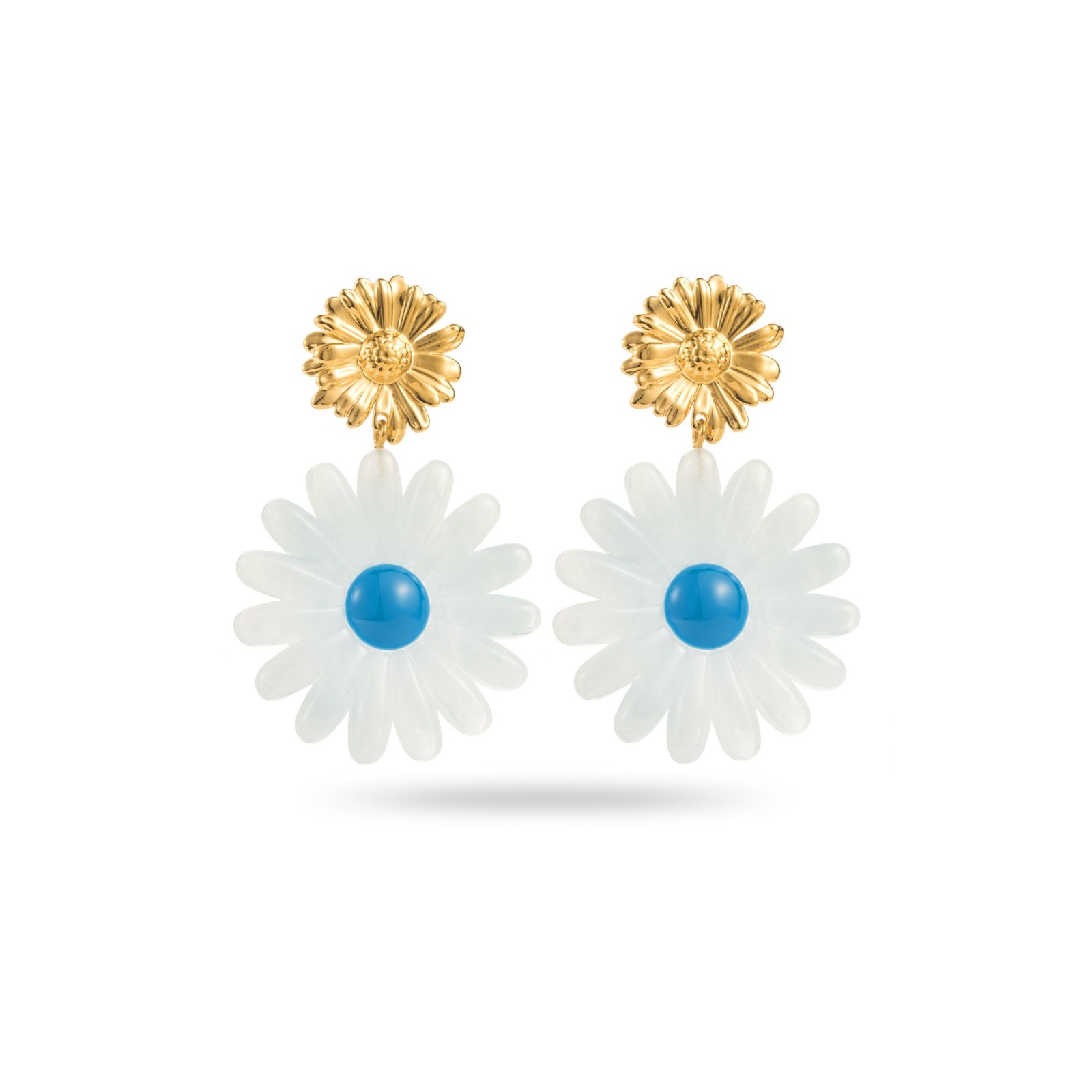 Double Marbled Daisy Earrings Color:Blue