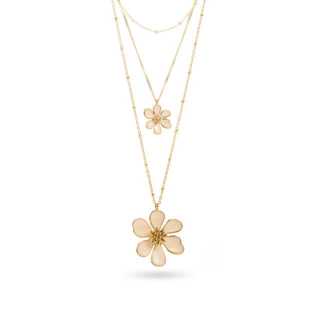 Collier Triple Rang avec Double Pendentif Fleur Coloré