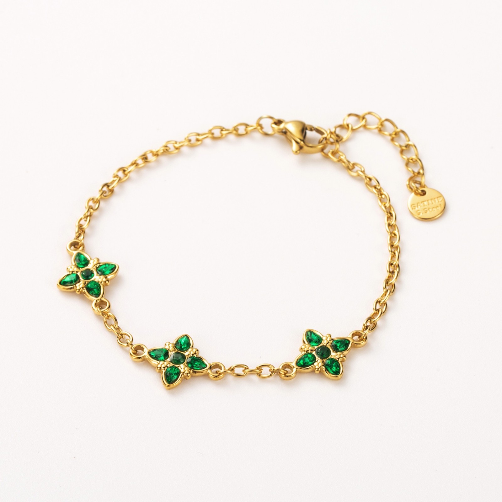 Bracelet Trinity Trèfle en Strass Couleur:Vert