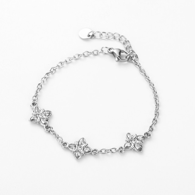 Bracelet Trinity Trèfle en Strass Couleur:Argent