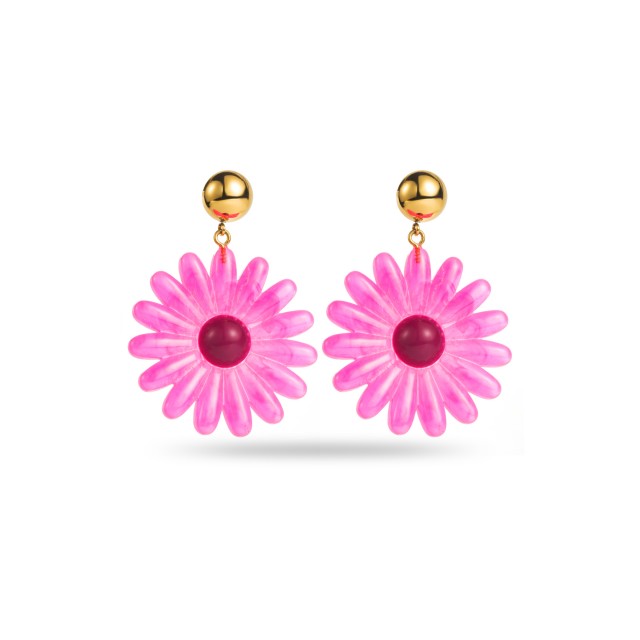 Large Colorful Daisy Steel Bead Earrings