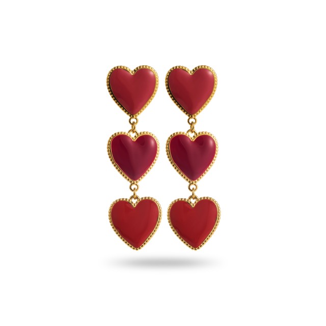 Boucles d'Oreilles Pendantes Triple Coeurs en Couleur