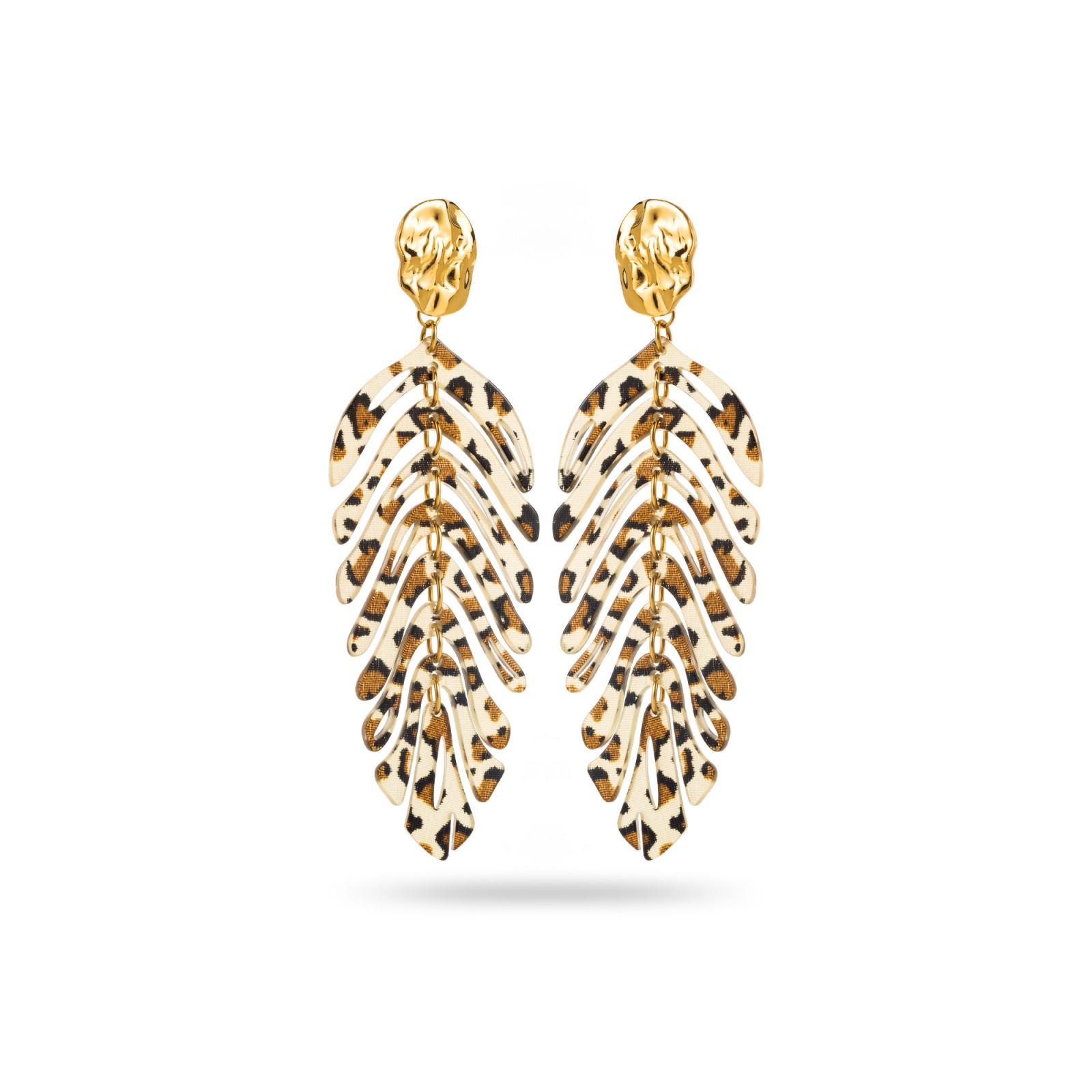 Large Colored Leaf Earrings with Hammered Studs