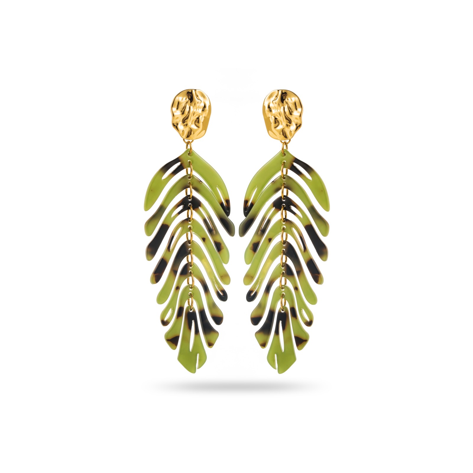 Large Colored Leaf Earrings with Hammered Studs