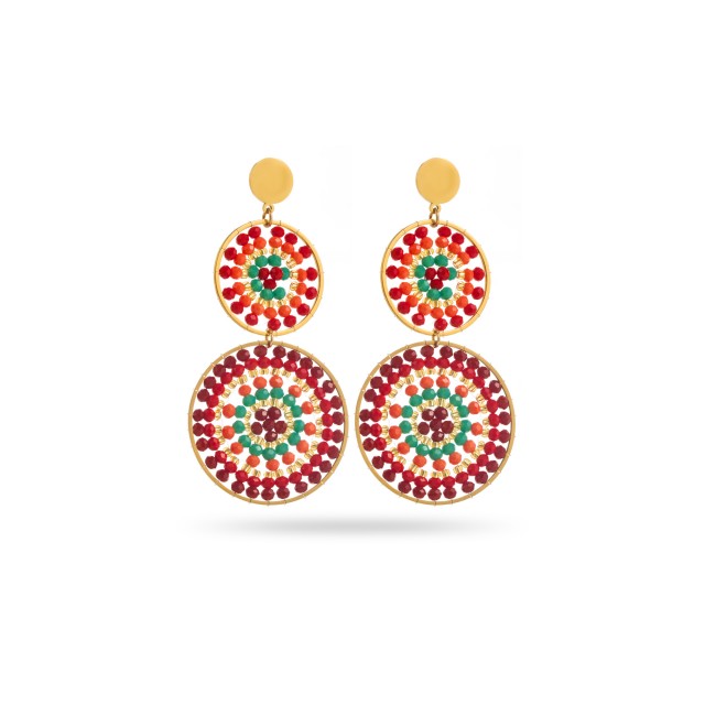 Boucles d'Oreilles Pendantes Triple Anneau avec Perles de Verre Colorées