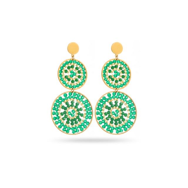 Boucles d'Oreilles Pendantes Triple Anneau avec Perles de Verre Colorées