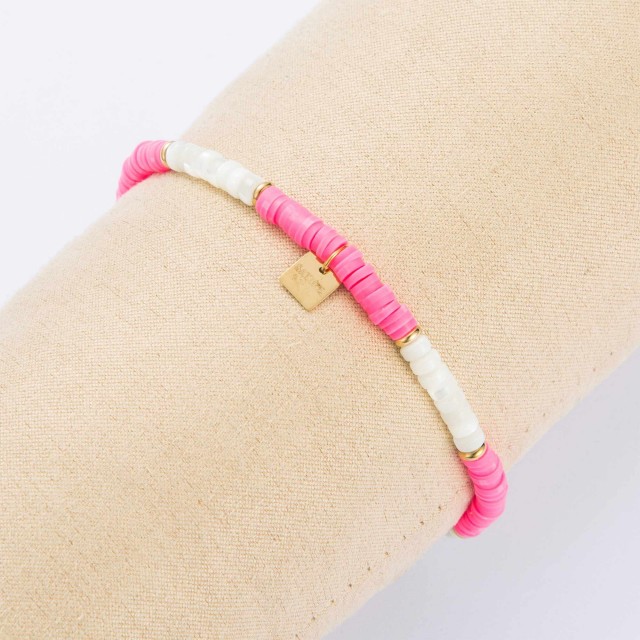 Stainless Steel Elastic Bracelet Color:Fuchsia Pink