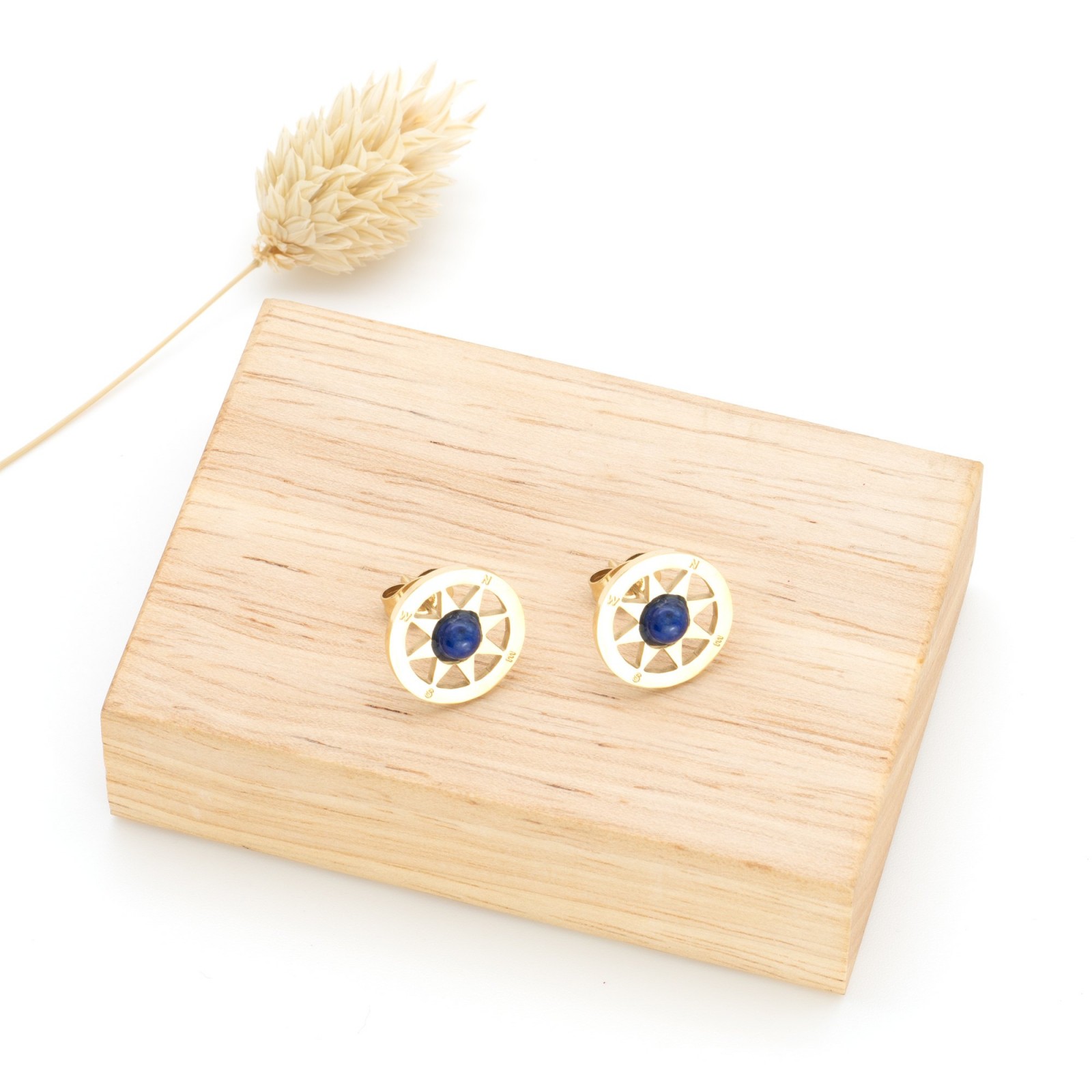 Boucles d'Oreilles Puces Rosace des Vents avec Pierre Pierre :Lapis Lazuli